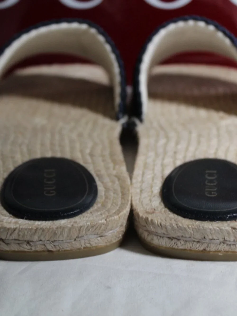 NWB Gucci Macrochet Raffia Logo Flats Slides Espadrille Sandals Blue 40 832456